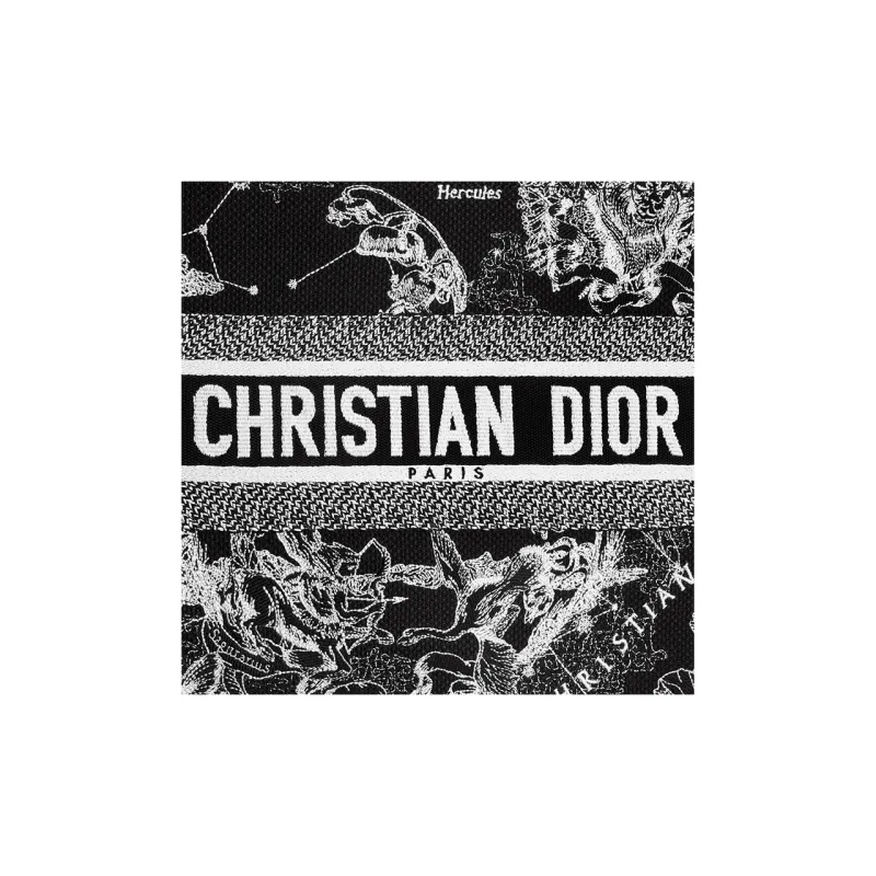 DIOR Embroidery Tote Bag Shopping Bag Shoulder Bag Handbag Medium Size Women's Black-4