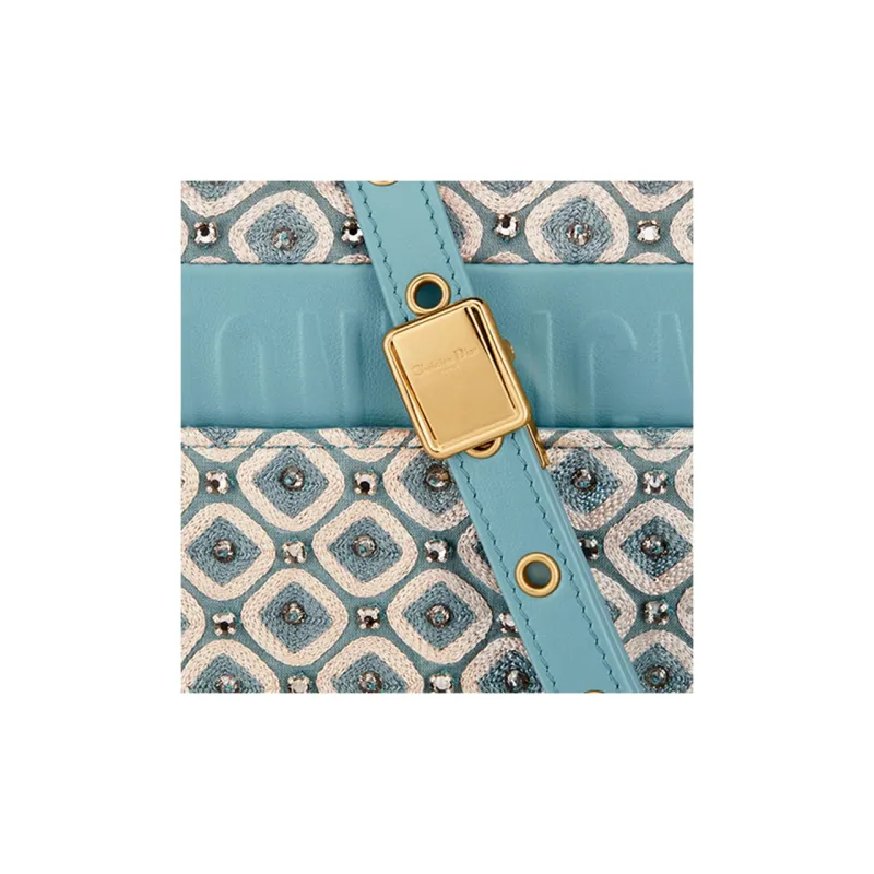 DIOR Caro Embroidery Crossbody Bag Small Size Women's Sky Blue-4