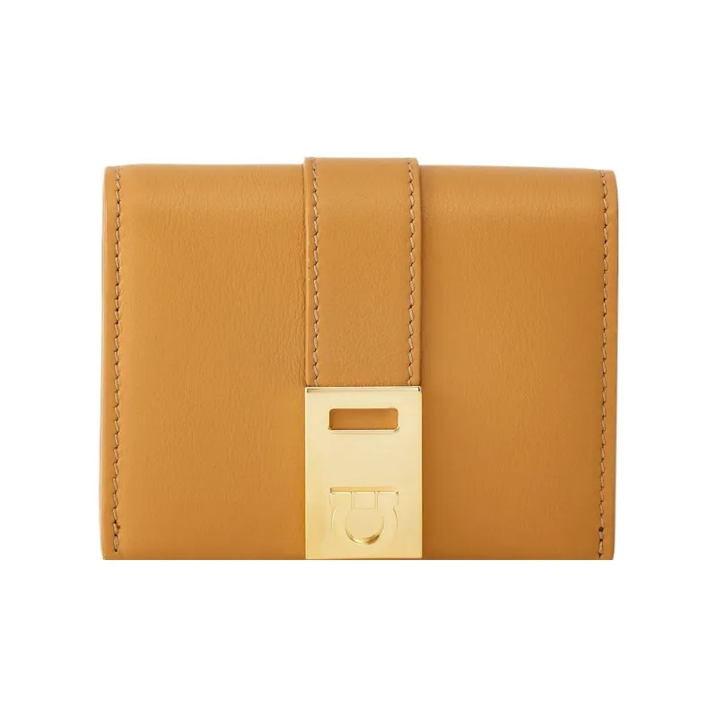 FERRAGAMO GANCINI Calfskin Wallet Regular Women's Light Camel-0