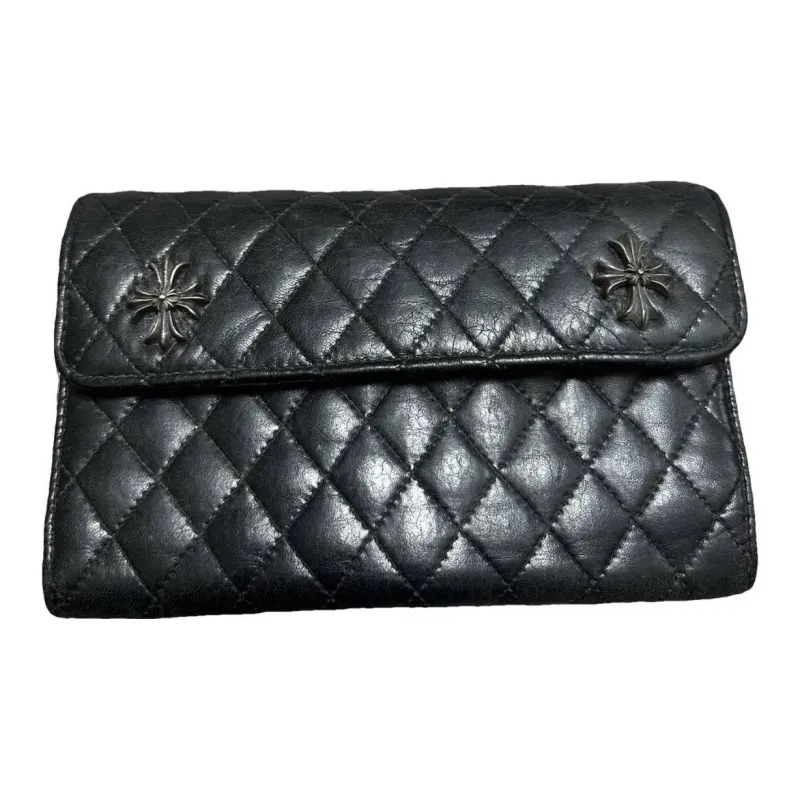 Chrome Hearts Leather Wallet Small Size Men's Black-0