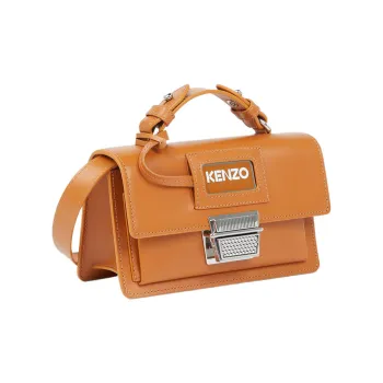 KENZO Cow Leather Handbag Shoulder Bag Crossbody Bag Mini Women's Dark Camel