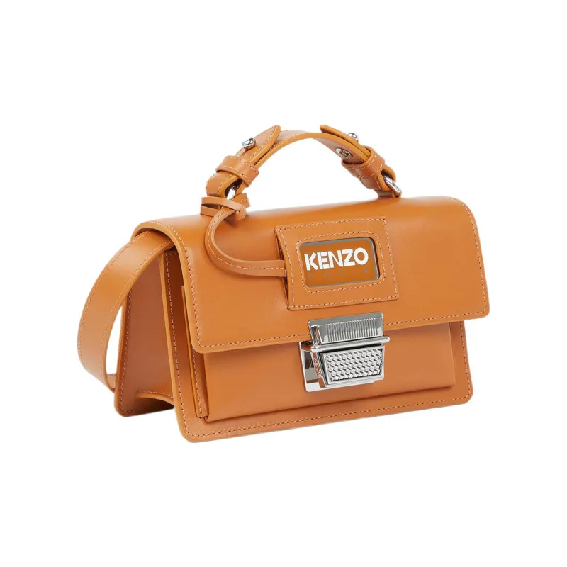 KENZO Cow Leather Handbag Shoulder Bag Crossbody Bag Mini Women's Dark Camel-0