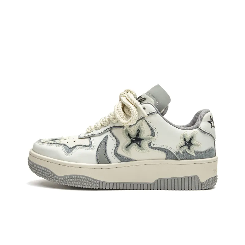 Youthloser Running Stars Collection Low Top Skateboard Shoes Unisex White Gray-0