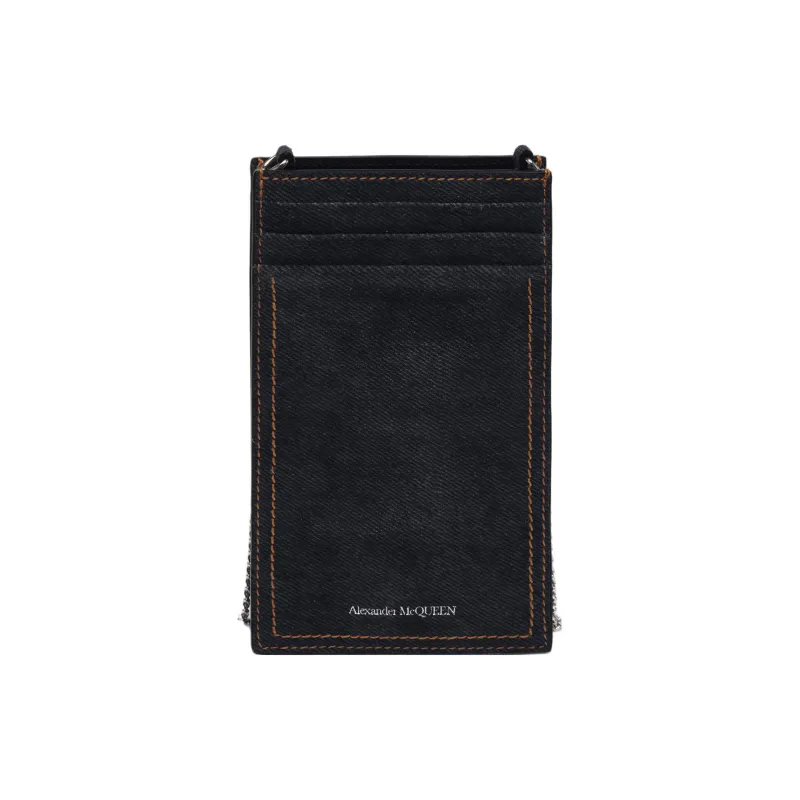 Alexander McQueen 100% Cotton One Shoulder Crossbody Cell Phone Pouch Regular Women's Denim Blue-2