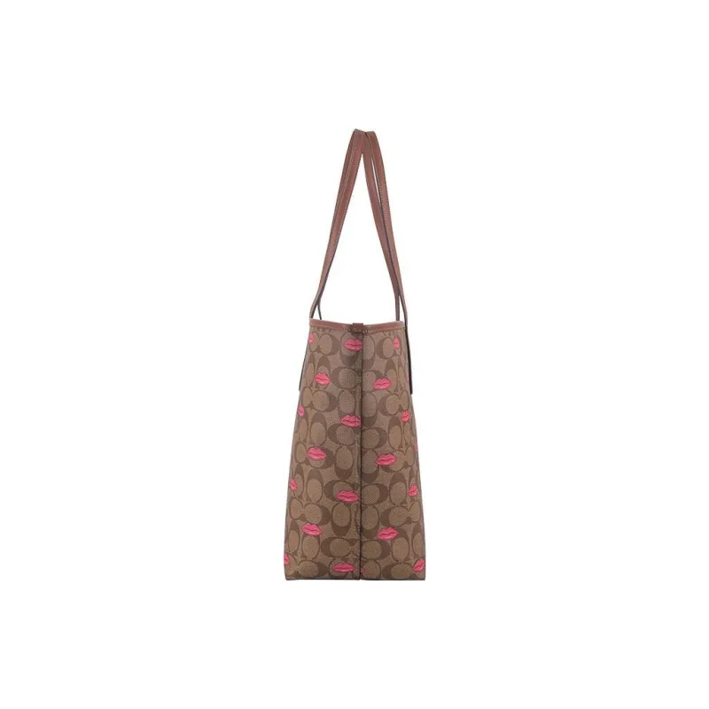 COACH City Canvas With Leather Tote Bag Shopping Bag Handbag Shoulder Bag Women's Coffee-2