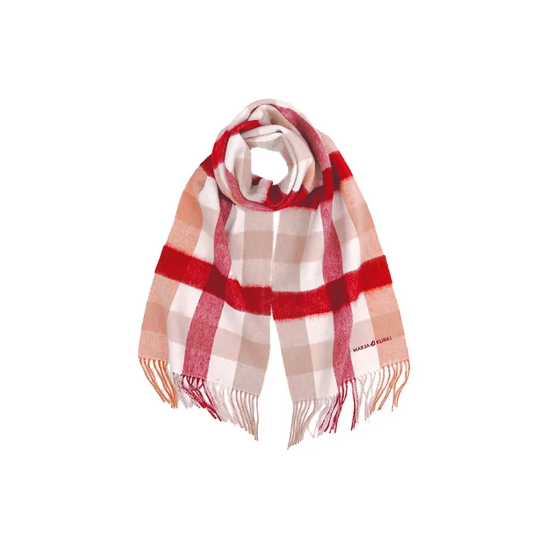 MARJAKURKI Red Scarf Atmosphere Advanced Vichy Plaid Greeting Card Elegance Women's-2