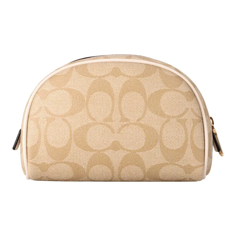 COACH Canvas With Leather Canvas Bag, Handheld Makeup Bag Trumpets Women's Khaki-2