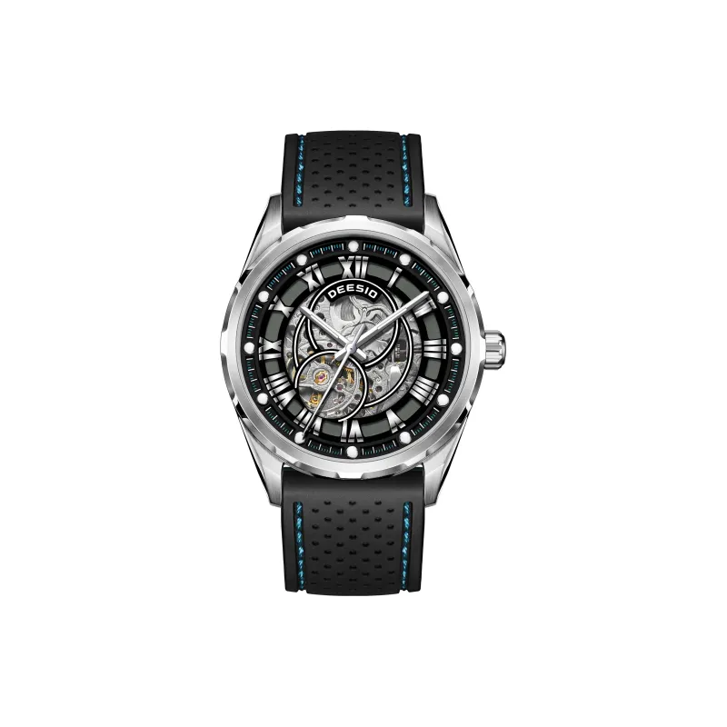 DEESIO Automatic Mechanical Movement Rubber Strap Men's Watches Cut Out Dial-9