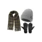 Sweet Style Small Plaid Scarf+Black Thermal Glove+Gray Thermal Hat