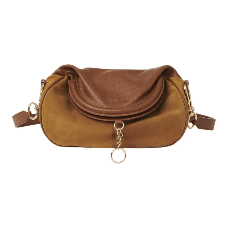 See By Chloe Suede With Small Grain Cow Leather Frame Bag, Crossbody Bag, Shoulder Bag Women's Caramel-0