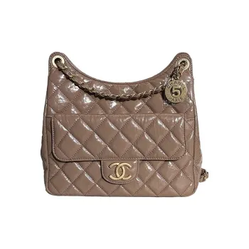 CHANEL HOBO Tmall Genie Calfskin Hobo Bag Shoulder Bag Crossbody Bag Medium Size Women's Milk Tea Beige