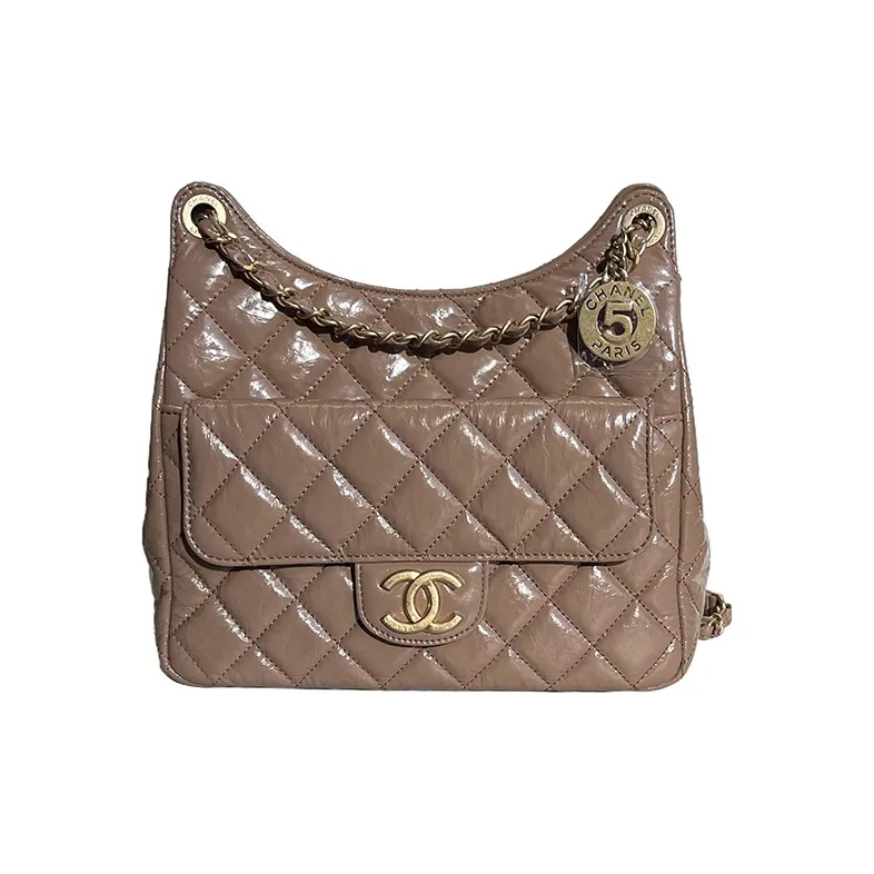 CHANEL HOBO Calfskin Hobo Bag, Shoulder Bag, Crossbody Bag Medium Size Women's Milk Tea Beige-0
