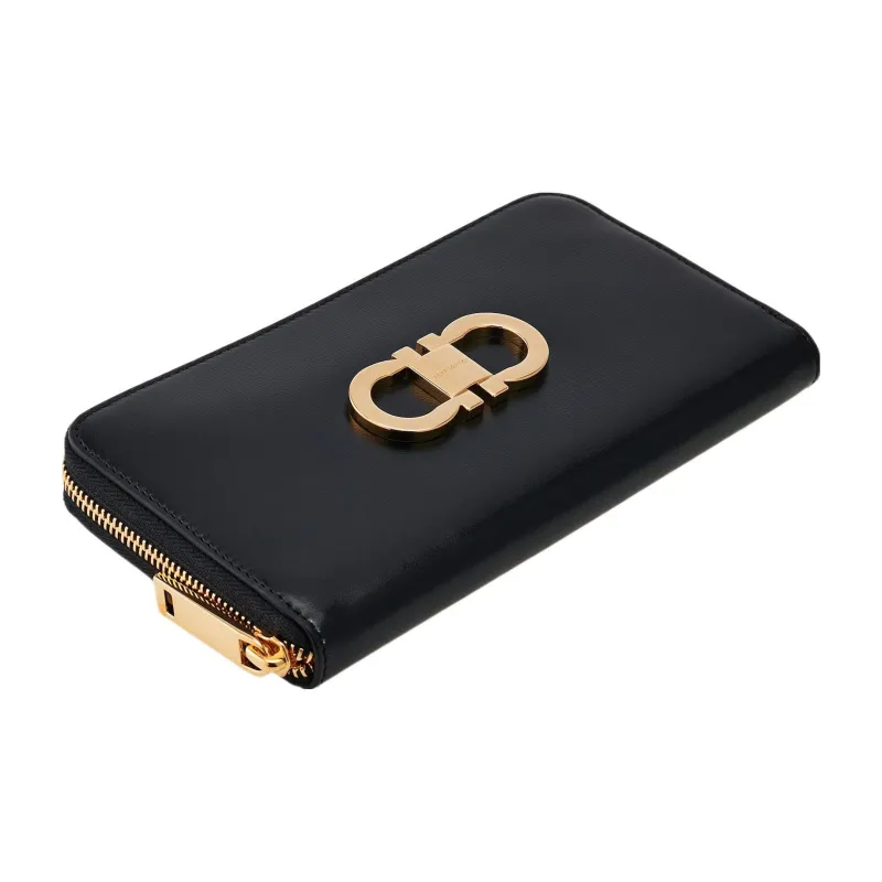 FERRAGAMO GANCINI Palm Calfskin Wallet Regular Women's Black & Flame Red-2