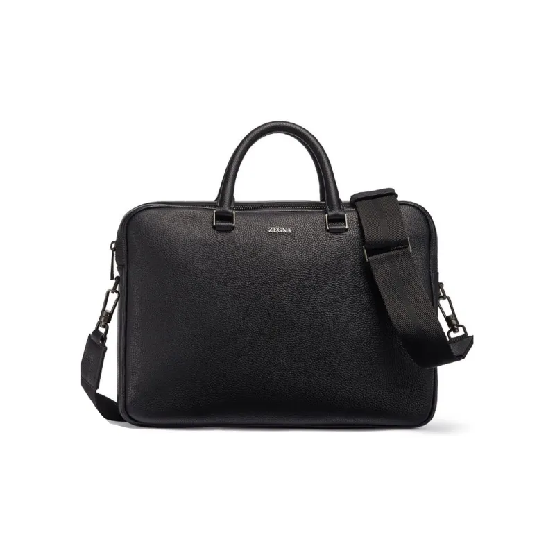 Zegna Calfskin Briefcase Shoulder Bag Crossbody Bag Handbag Regular Men's Black-0