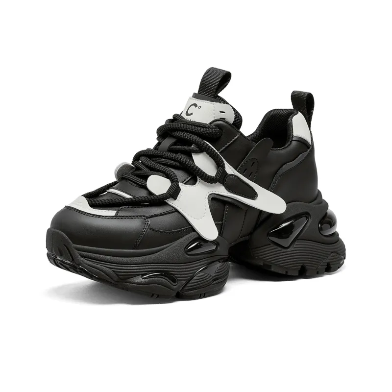 C°BANNER Slip Resistant Low Top Chunky Sneakers Women's Black White-1