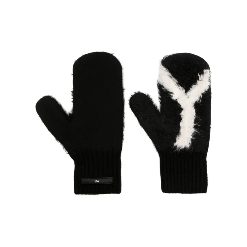 Y-3 Logo-patch Faux-shearling-trim Gloves-0