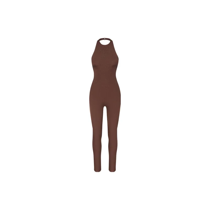 Skims X Swarovski Jelly Sheer Halter Catsuit Onyx-0
