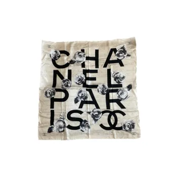 CHANEL Silk Scarves Unisex Beige