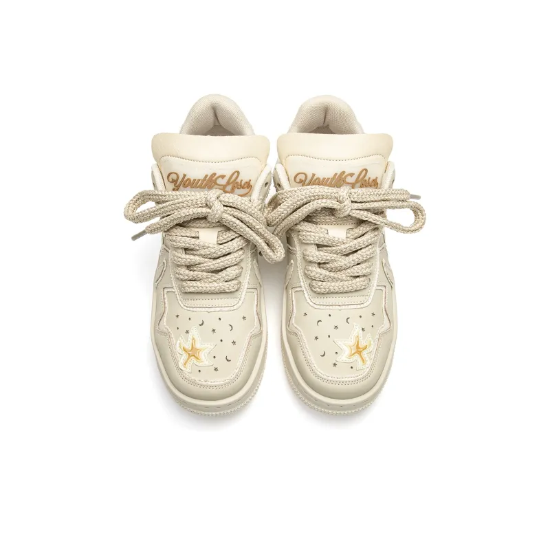 Youthloser Running Stars Collection Low Top Skateboard Shoes Unisex Beige-3