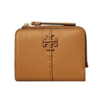 TORY BURCH McGraw Litchi Grain Leather Coin Purse Wallet Regular Women's Brown