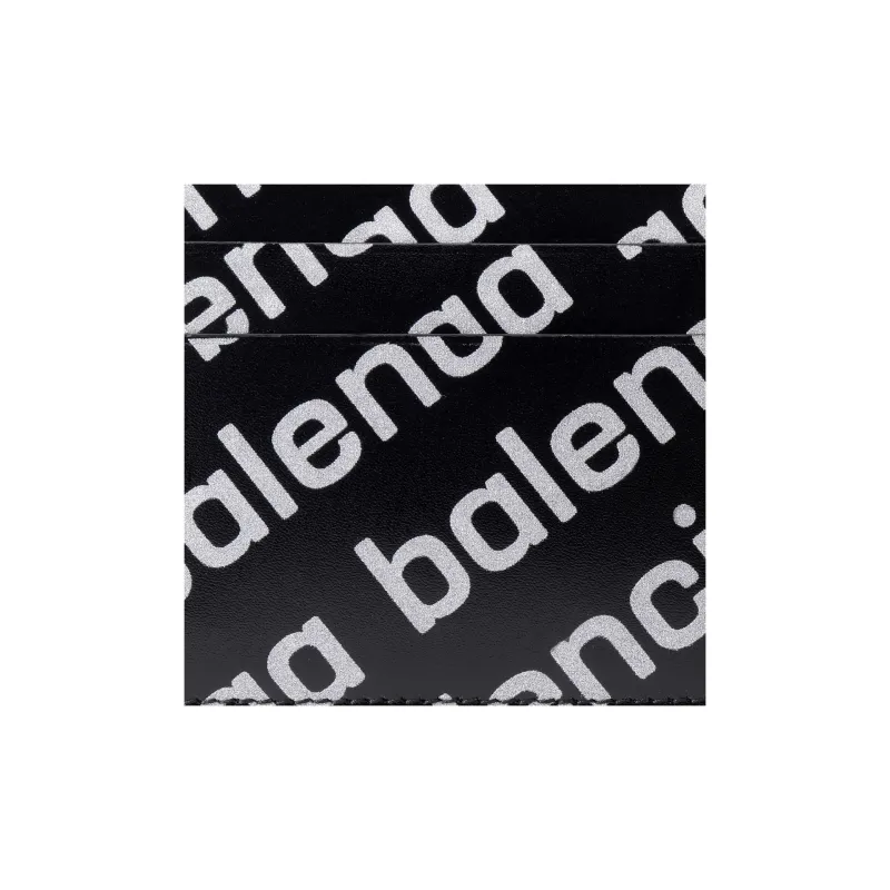 Balenciaga Allover Logo Print Cardholder Black/Silver tone-4