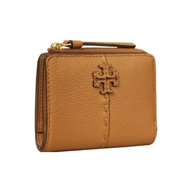 TORY BURCH McGraw Litchi Grain Leather Coin Purse Wallet Regular Women's Brown-1