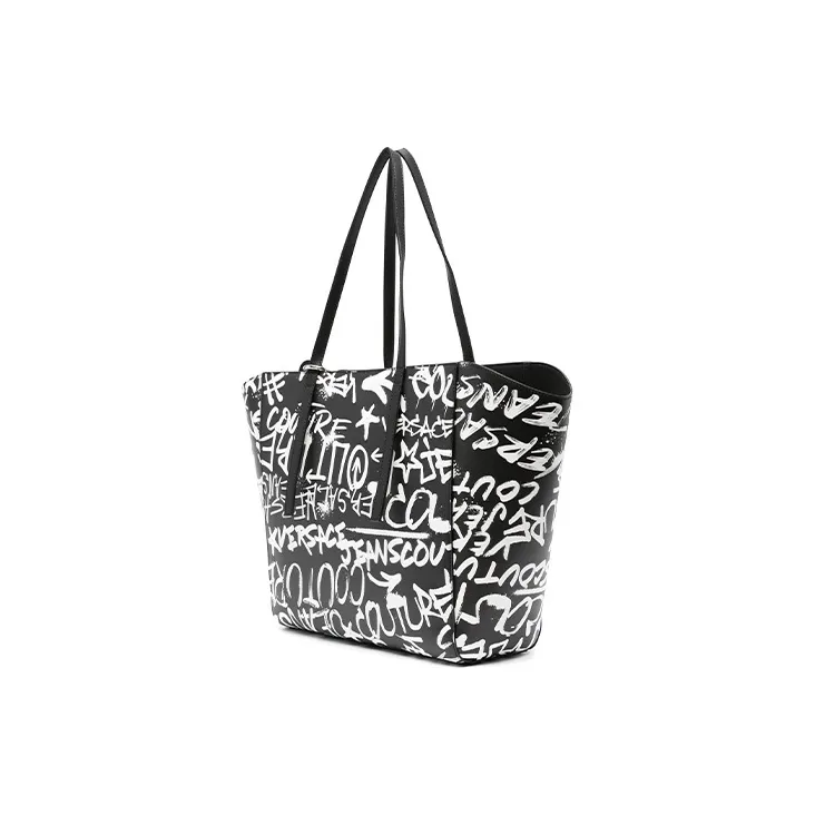 VERSACE JEANS COUTURE Polyester With Polyurethane Tote Bag, Shopping Bag, Handbag Regular Women's Black & White-1