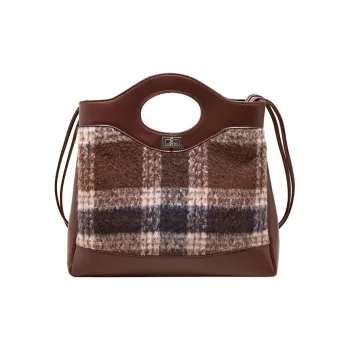 NOMK PU Coated Wool Handbag Shoulder Bag Crossbody Bag Medium Size Women's Brown Plaid/Red Plaid/Green Plaid