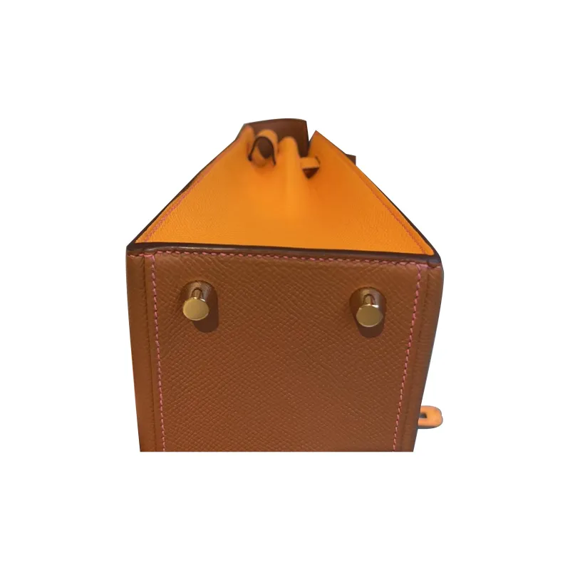 HERMES Kelly Epsom Leather Kelly Bag Handbags Women's Gold Brown With Sun Yellow-3