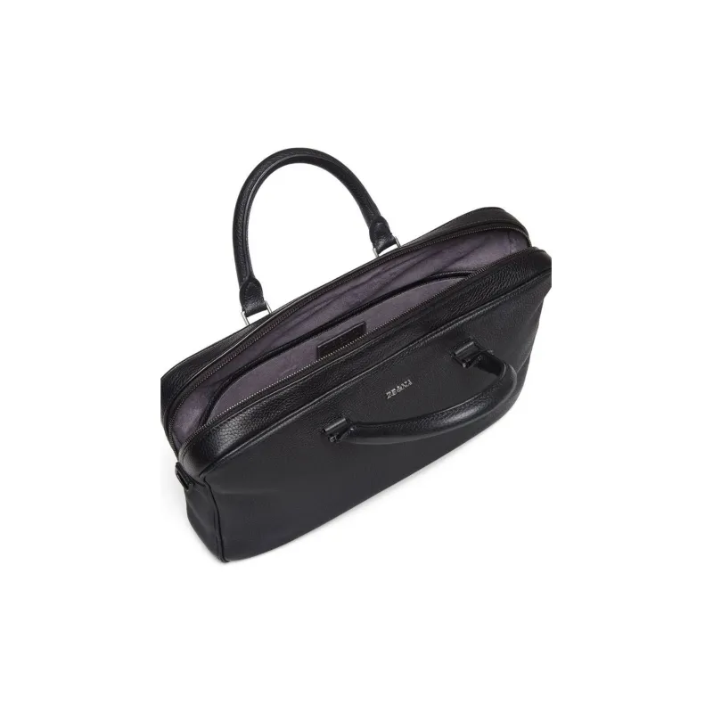 Zegna Calfskin Briefcase Shoulder Bag Crossbody Bag Handbag Regular Men's Black-2