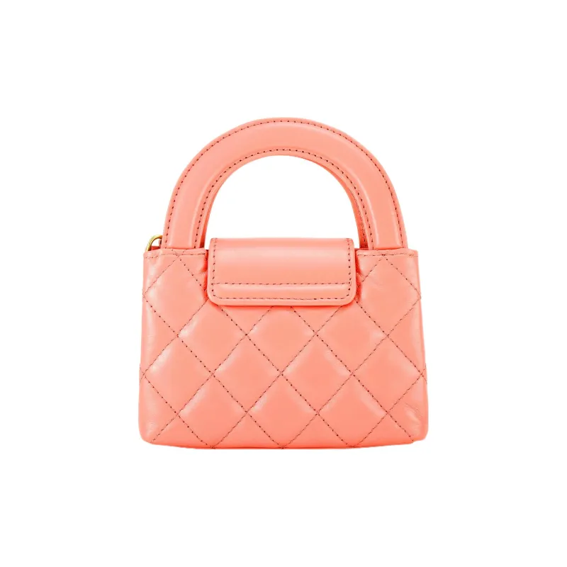 CHANEL Cow Leather Clutch, One Shoulder Handbag Extra Mini Women's Coral Pink-2