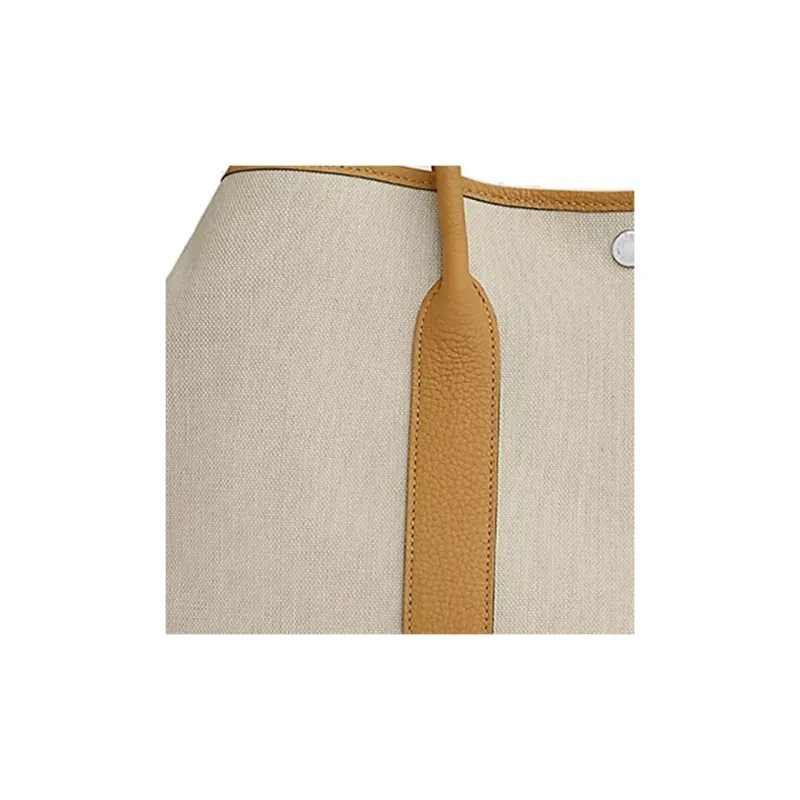 HERMES Garden Party Canvas With Negonda Calfskin Garden Handbag Regular Unisex Concrete Gray With Cookie Pattern-3