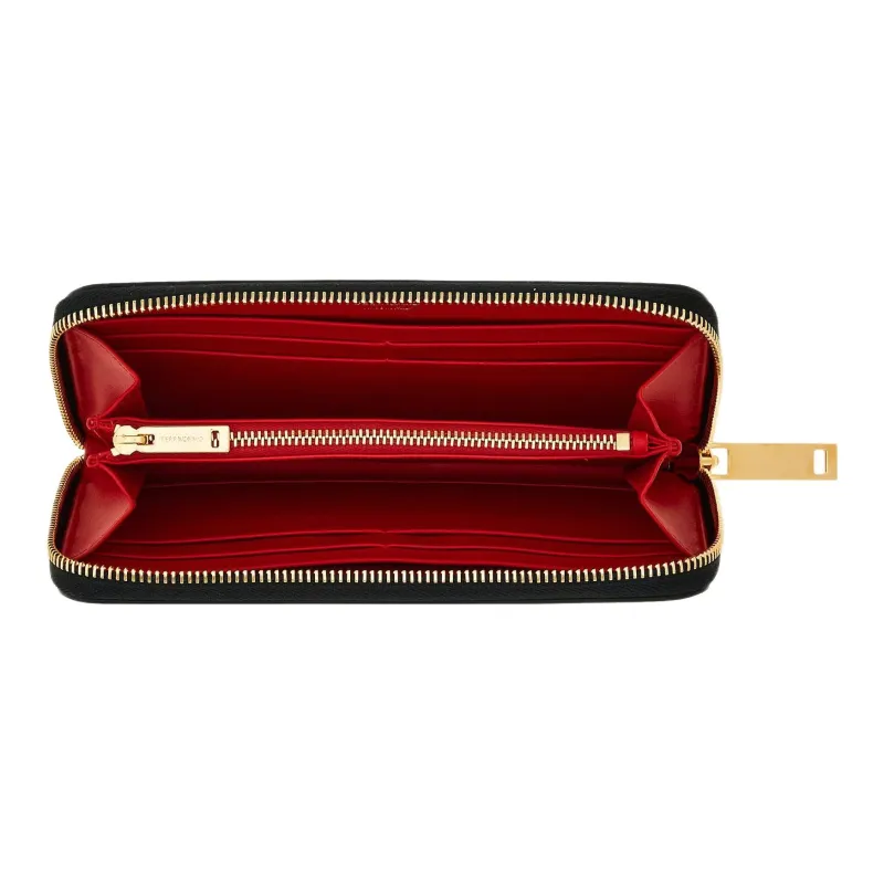 FERRAGAMO GANCINI Palm Calfskin Wallet Regular Women's Black & Flame Red-3