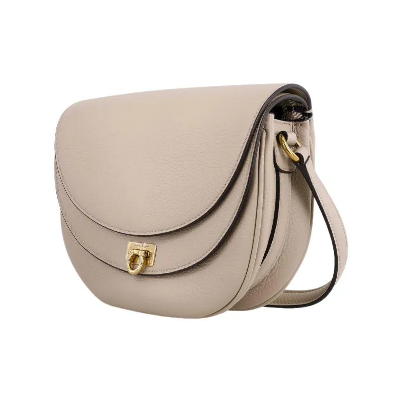 FERRAGAMO Cow Leather Saddle Bag Shoulder Bag Crossbody Bag Women's Dusty Pink-3