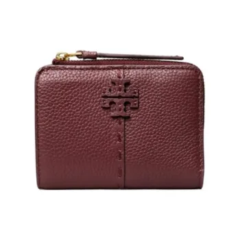 TORY BURCH McGraw Litchi Grain Leather Coin Purses Wallets Regular Women's Burgundy
