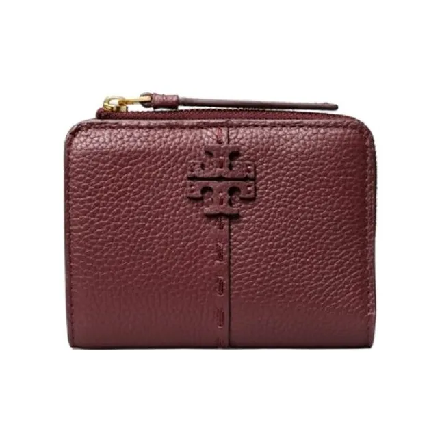 TORY BURCH McGraw Litchi Grain Leather Coin Purses Wallets Regular Women's Burgundy-0