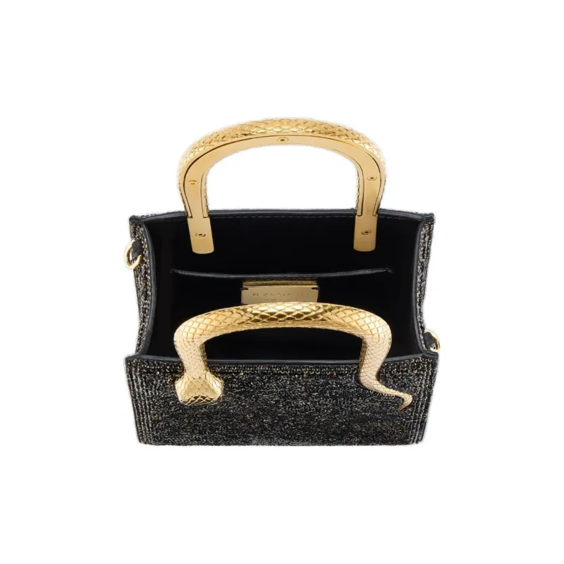 BVLGARI Serpenti Series Suede Tote Bag Shopping Bag Shoulder Bag Crossbody Bag Handbag Mini Women's Black-3
