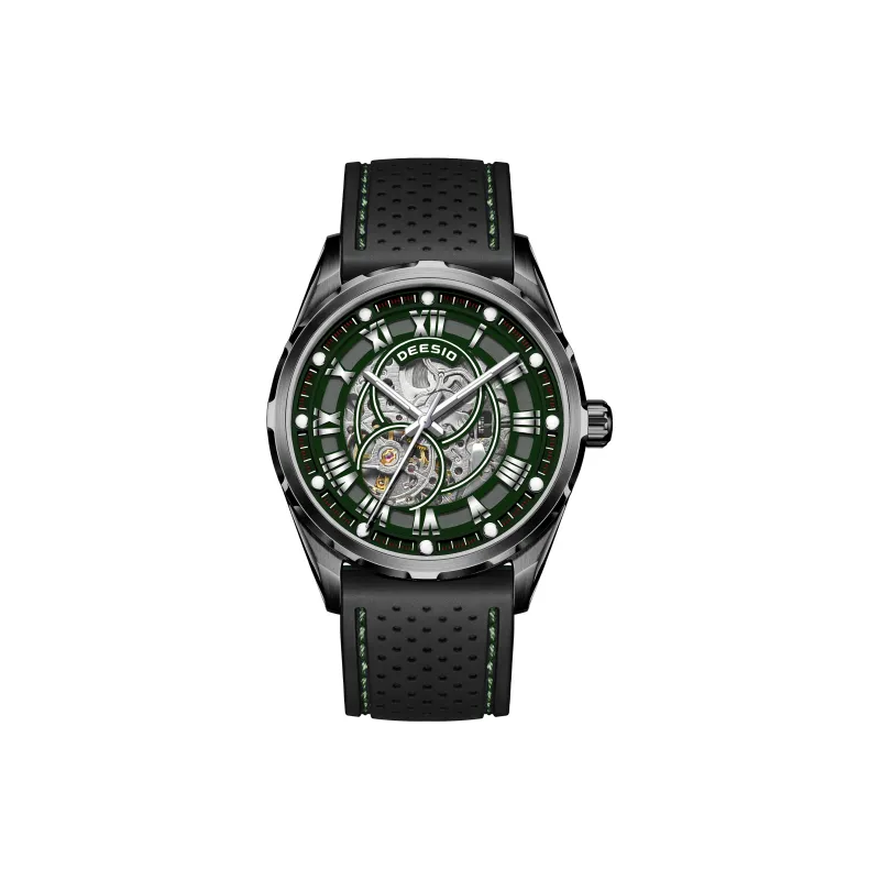 DEESIO Automatic Mechanical Movement Rubber Strap Men's Watches Cut Out Dial-19
