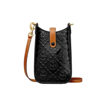 TORY BURCH T Monogram Patent Leather Nappa Leather Cell Phone Pouch Shoulder Bag Crossbody Bag Women's Black
