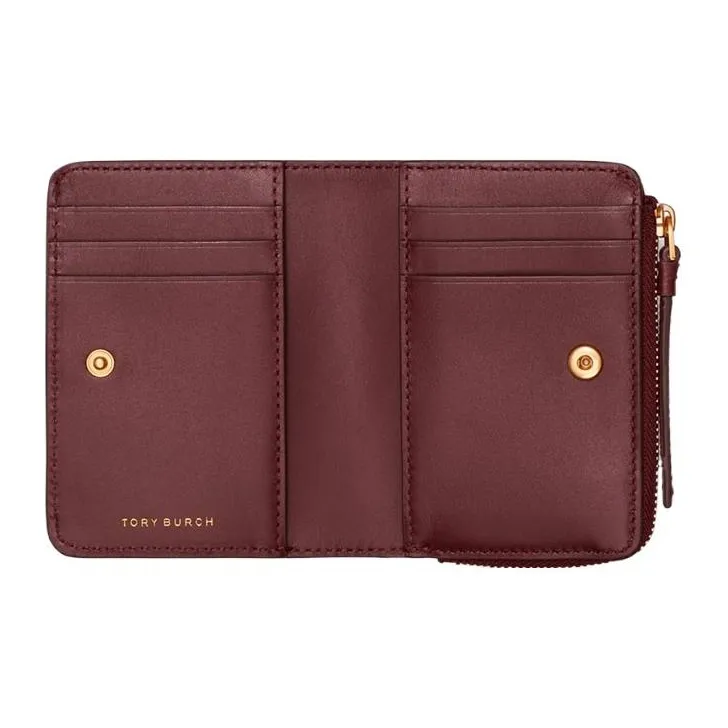 TORY BURCH McGraw Litchi Grain Leather Coin Purses Wallets Regular Women's Burgundy-3