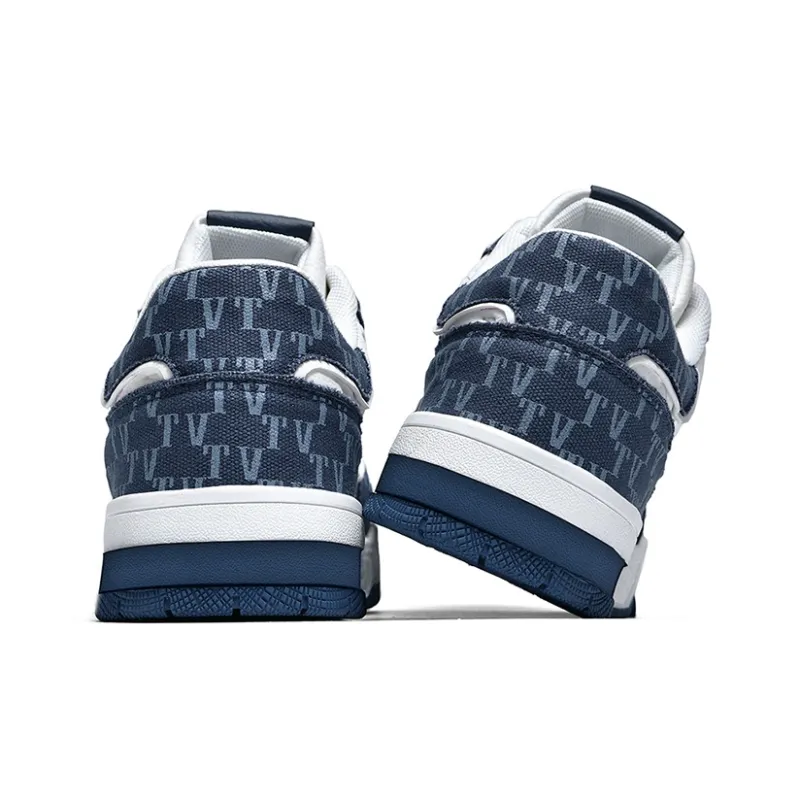 V TOXSEIE Mid Top Sports Skateboard Shoes Unisex White Blue-3