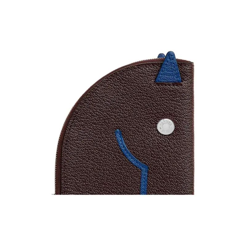 HERMES Mysore Goat Skin Coin Purse Women's Saddle Equipment Red/Electric Blue-2