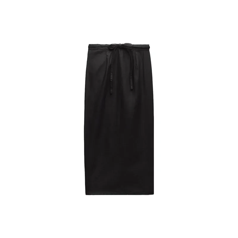 ZARA Denim Long Skirts Women's Black-1