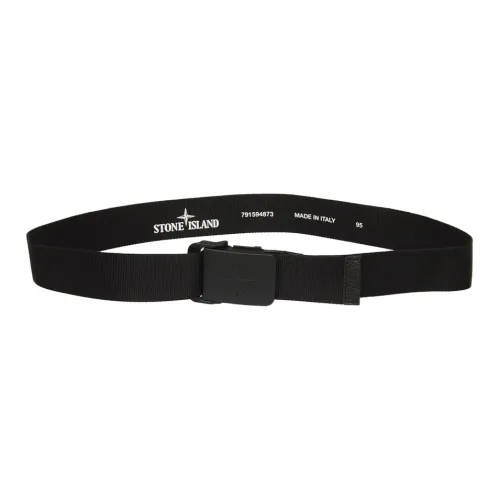 STONE ISLAND Badge Embossed Leather Belts Unisex Black Width 3.5CM