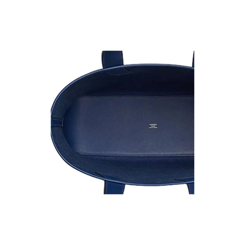 HERMES Cabas H En Biais 40 Bag Bleu France/Noir/Bleu Saphir-4