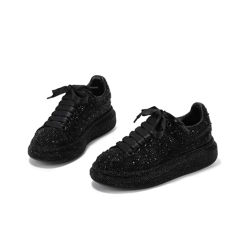 SELAIYA Abrasion Resistant Lightweight Height Increasing Low Top Skateboard Shoes 4cm Women's Black-2