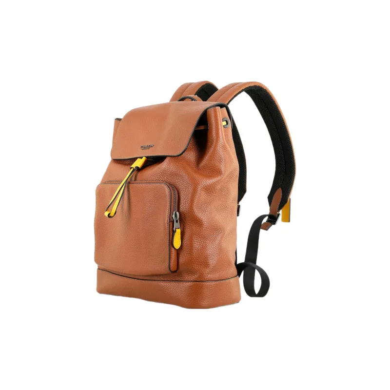 COACH Turner Grained Leather Backpack Large Size Men's Brown-Orange-1