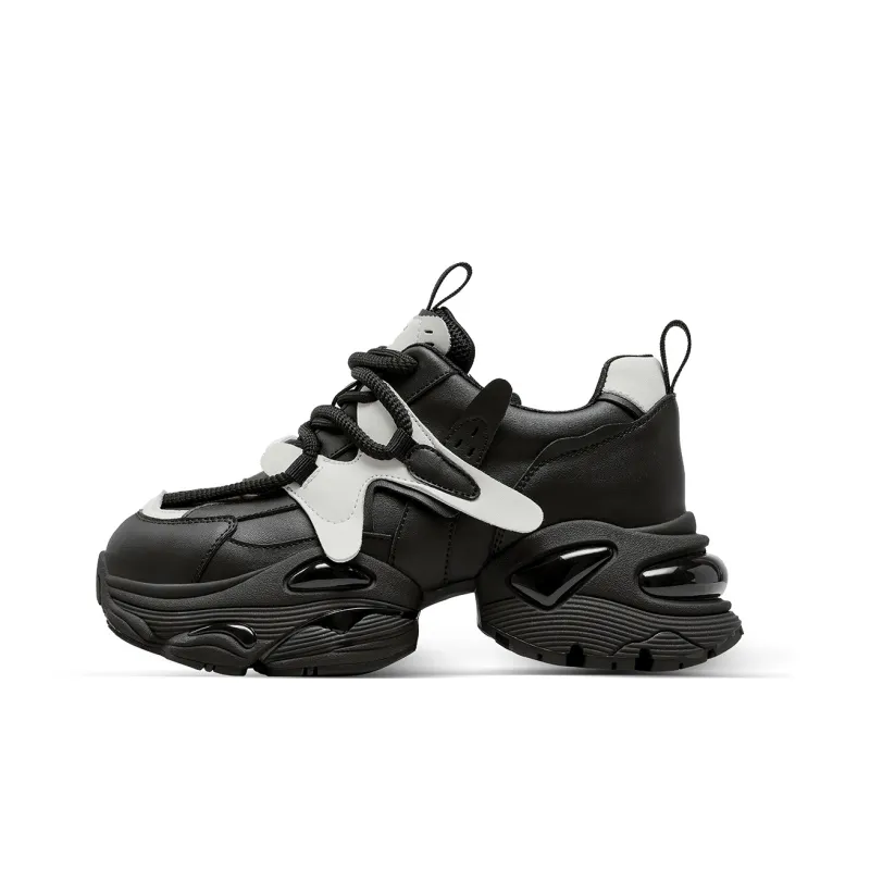 C°BANNER Slip Resistant Low Top Chunky Sneakers Women's Black White-0