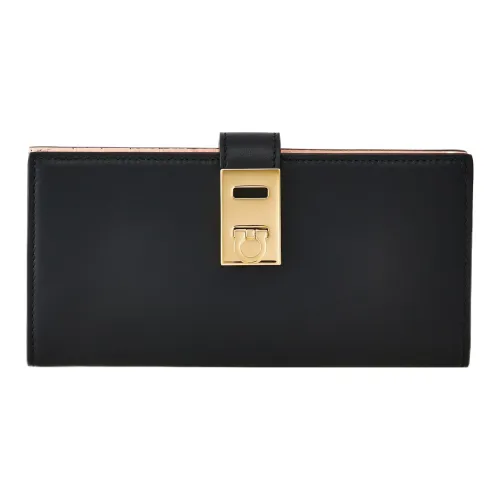 FERRAGAMO GANCINI Smooth Calf Leather Wallet Regular Women's Black & Nylund Pink