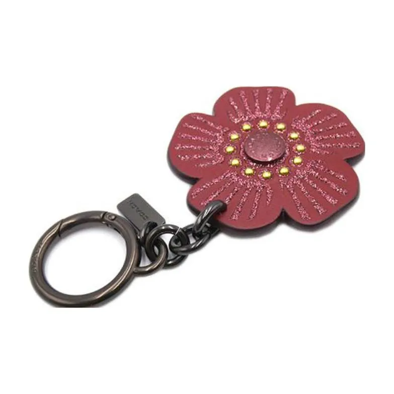 COACH Chromium Tanned Leather Key Ring Keychain Bag Charm Bag Accessory Women's Cherry Red-2